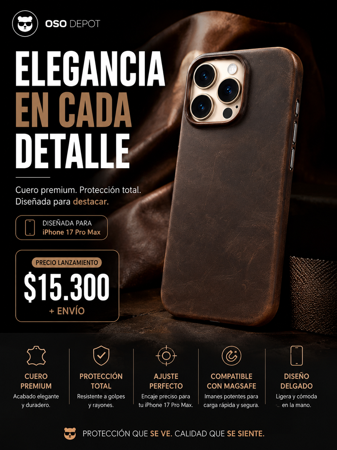 CUERO VINTAGE MAGSAFE iPHONE 17 PRO MAX