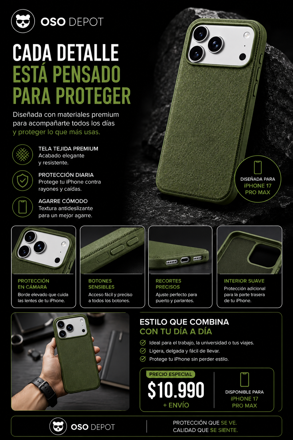 VERDE OLIVA PREMIUM iPHONE 17 PRO MAX