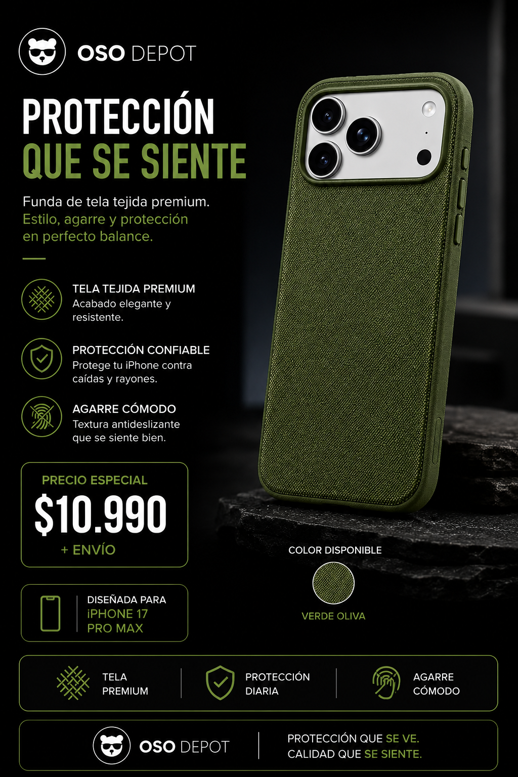 VERDE OLIVA PREMIUM iPHONE 17 PRO MAX