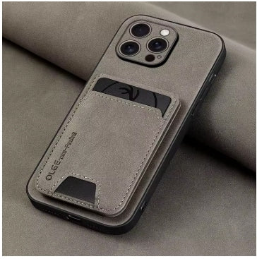 Funda de Cuero con Tarjetero Antigolpes para iPhone 17 |Gris