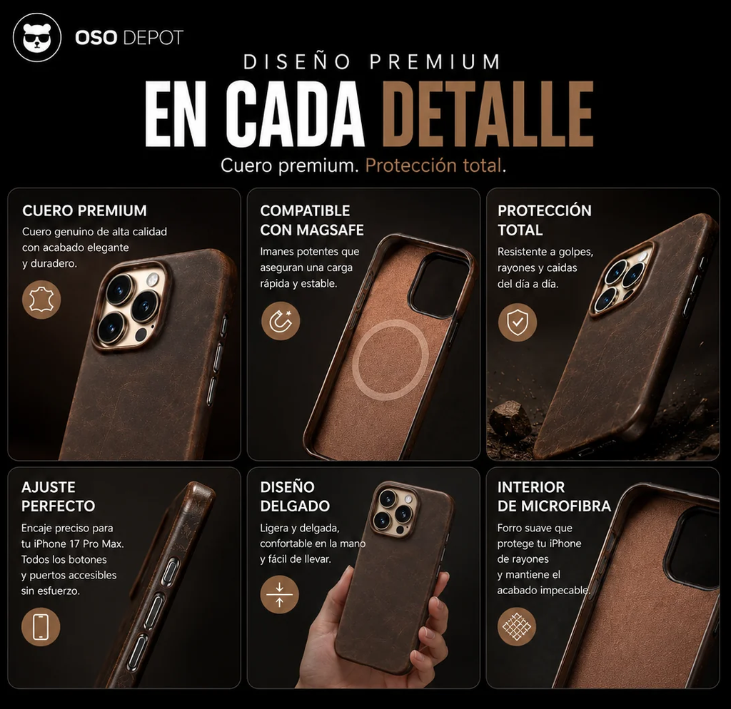 Carcasa Magnética de Cuero Retro con MagSafe para iPhone 16 Pro